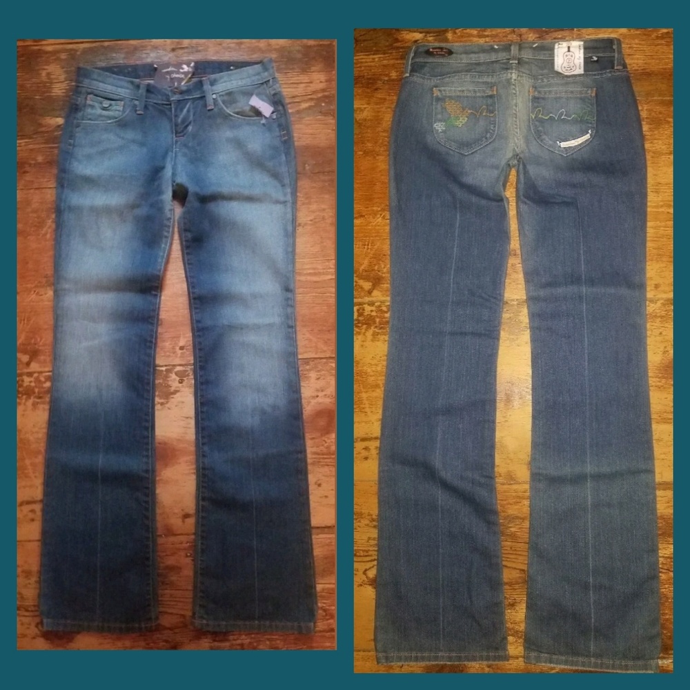 Freedom of Choice Greenwich Manzana Bootcut Embroidered Pocket Jeans nwt Sz 26